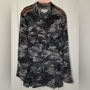 Knox Rose Long Sleeve Shirt or Jacket Camo Print Waist Tie XL 100% Rayon